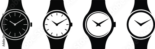 Four Black and White Wristwatch Silhouettes time clock