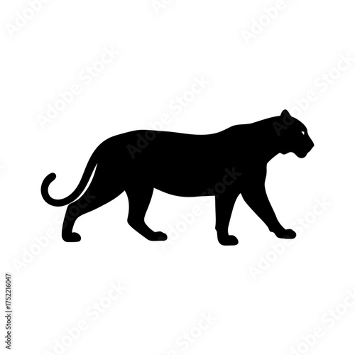 Black Panther Silhouette Walking Side Profile Minimalist Vector Graphic Icon