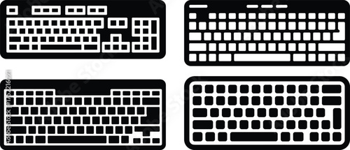 Four Black Silhouette Icons of Computer Keyboards technology