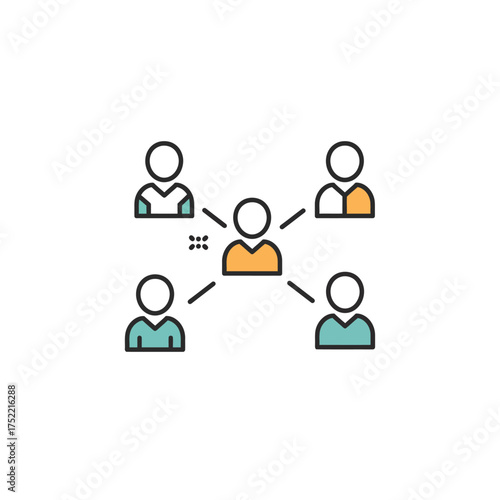 Central figure connecting with surrounding individuals in a network.