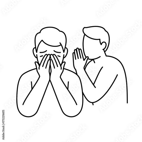 Two men one crying the other whispering secrets.