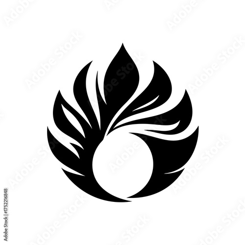 Black stylized flame and circle logo symbol