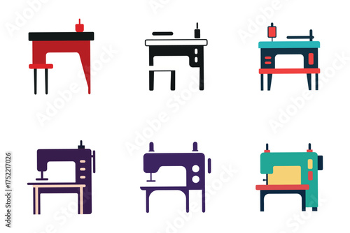 Collection of Sewing Machine Icons in Various Styles Minimalist Vector Illustration for Tailoring and Crafting Designs