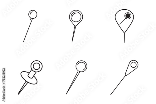 Collection of Simple Line Art Push Pins and Tacks Illustration for Office and Project Needs Design Resources