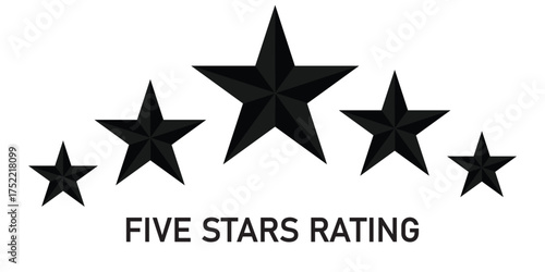 Five stars rating icon. Five stars icon. Stars rating review icon. Silhouette style. Vector illustration. 