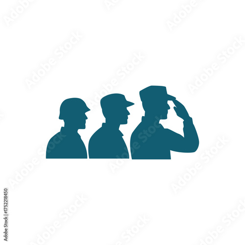 Veterans salute trio. Three soldiers saluting silhouette, honor, veterans, military unity.