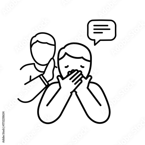 Person covering mouth while another person gestures whispering secrets.