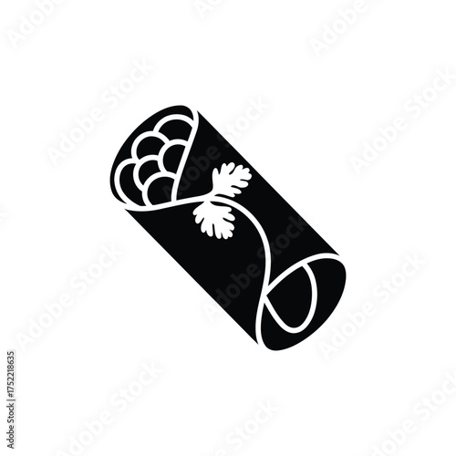 Minimalist Burrito Icon with Transparent Background, Cilantro, and Circular Fillings