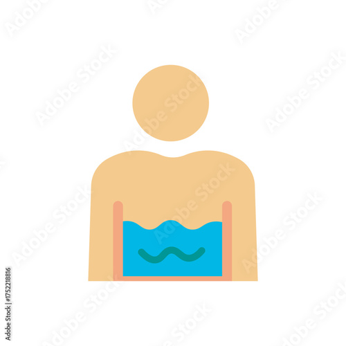 Torso hydration icon. Human torso with water level,  body hydration, fluid balance, wellness.