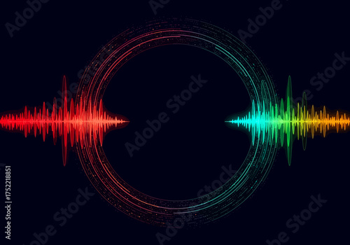Colorful Sound Waves with Circular Design on Dark Background.