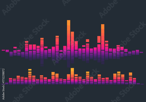 Colorful Audio Spectrum Graphic with Pink Purple and Orange Bars.