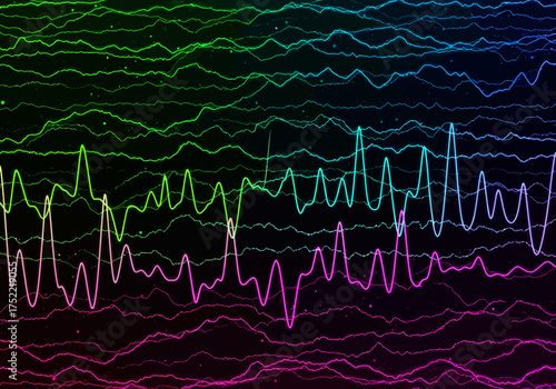 Vibrant Spectrum of Oscillating Waveforms on Dark Backdrop.