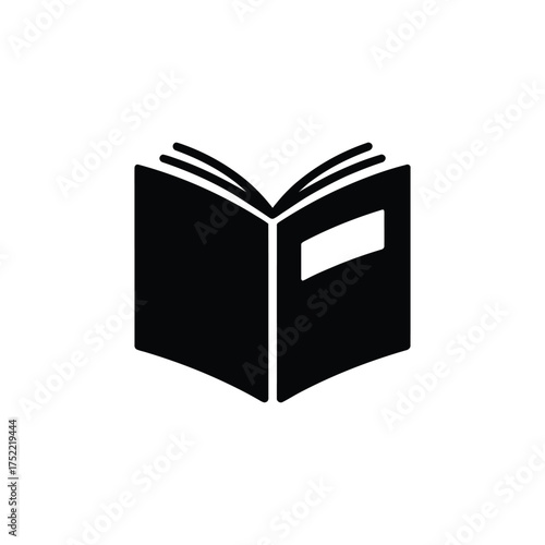 Opened Book Silhouette Icon with Pages, Transparent Background, Flat Black Design