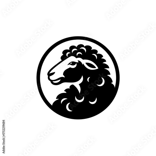 Black sheep head profile in a circle