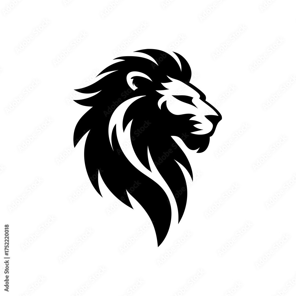 Fototapeta premium Lion head with flowing mane silhouette