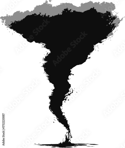Tornado silhouette with debris cloud, dramatic black weather phenomenon — stock vector.