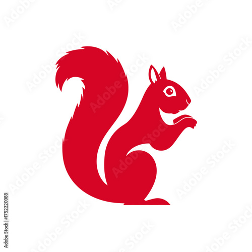 Vibrant red squirrel silhouette illustration, a playful wild animal graphic design with bushy tail, minimalist vector art on white background.