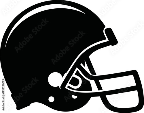Football helmet vector, black silhouette side view, classic sports safety gear — stock vector.