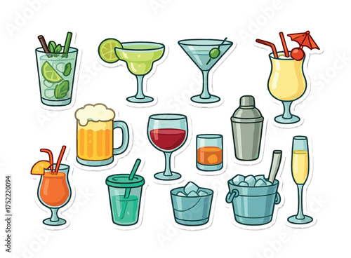 Assorted colorful cocktails and drinks collection vector