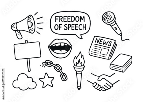 Cartoon symbols of freedom of speech and communication