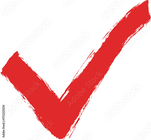 Red check mark vector, hand drawn brush stroke style isolated on white — stock vector.