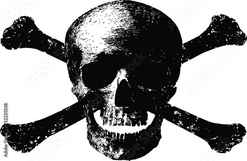 Skull and crossbones vector engraved vintage illustration with crosshatching texture — stock vector.