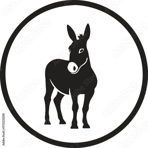 Donkey silhouette vector icon in black circular frame — stock vector.