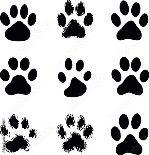 Paw prints vector set, hand drawn and solid animal tracks collection — stock vector.