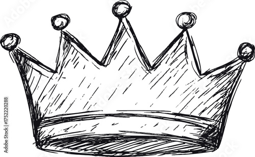 Crown sketch vector hand drawn black line art with five points — stock vector.