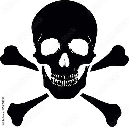 Skull and crossbones vector silhouette, black iconic hazard warning symbol — stock vector.