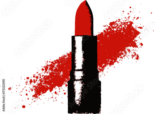 Red lipstick vector with bold paint splatter background — stock vector.