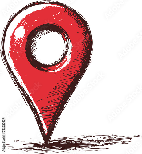 Location pin vector hand drawn sketch, red map marker icon with rough lines — stock vector.