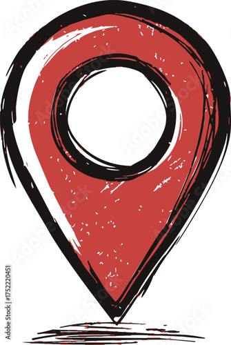 Location pin vector hand drawn sketch with grunge style and rough texture — stock vector.
