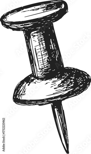 Push pin vector hand drawn sketch, detailed office supply illustration — stock vector.