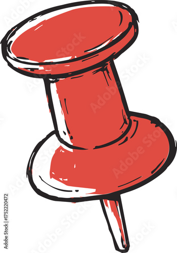 Push pin vector hand drawn red sketch isolated on white background — stock vector.