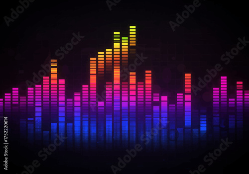 Vibrant Audio Spectrum Analyzer Display on Dark Background.