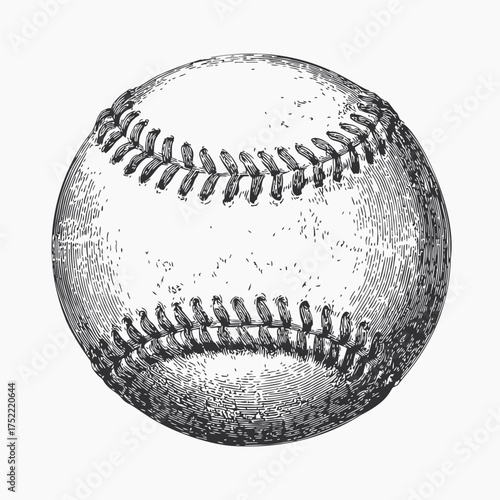 Baseball sketch with hand drawn stitching and vintage engraving texture — stock vector
