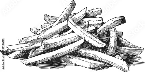 French fries sketch hand drawn style pile of crispy potato sticks — stock vector