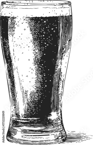 Beer glass with dark ale, hand drawn sketch style illustration — stock vector
