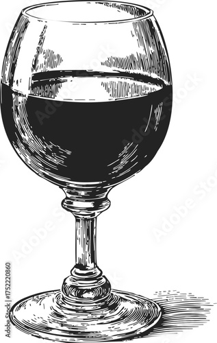 Wine glass sketch hand drawn style with red wine detailed illustration — stock vector