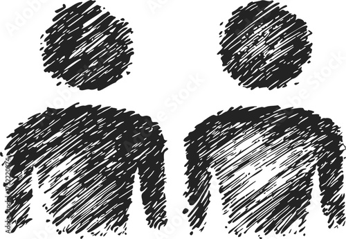Two people sketch hand drawn scribble style simple figures — stock vector