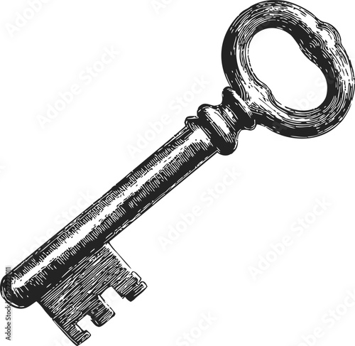 Skeleton key sketch hand drawn vintage style isolated on white — stock vector