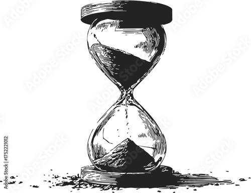 Hourglass sketch hand drawn vintage sand timer with scattered sand — stock vector