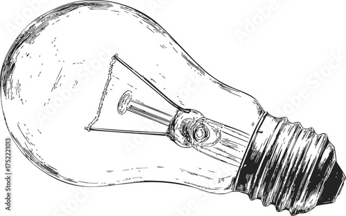 Light bulb sketch hand drawn style detailed incandescent lamp illustration — stock vector
