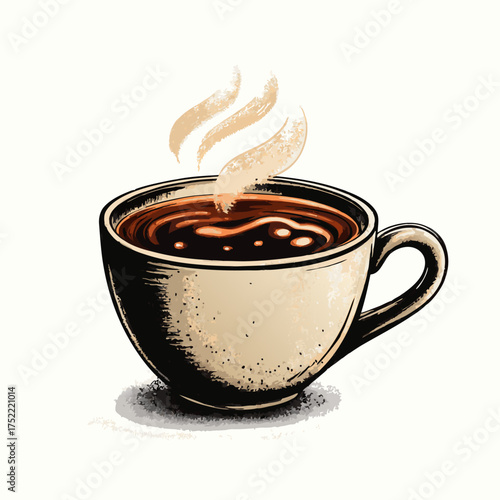 Hot coffee in a cup with steam rising