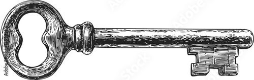 Skeleton key sketch hand drawn vintage style antique lock tool — stock vector