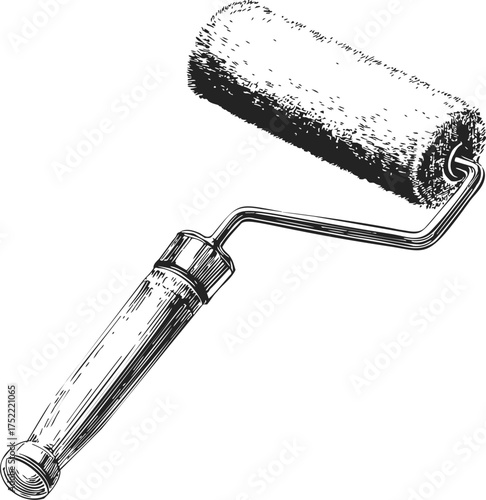 Paint roller sketch, hand drawn style, isolated on white background — stock vector