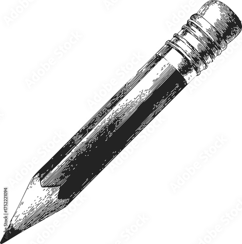 Pencil sketch hand drawn detailed wooden pencil with eraser isolated — stock vector