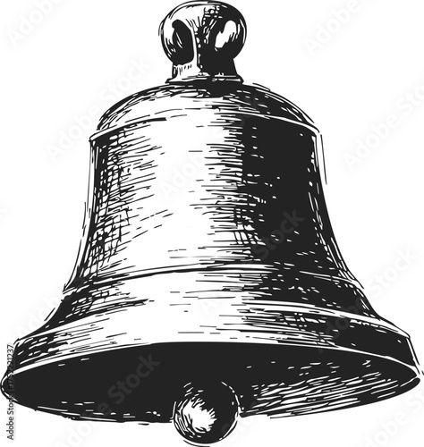 Bell sketch hand drawn vintage style with detailed engraved lines — stock vector