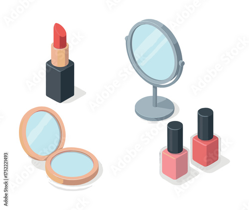 Makeup set with lipstick, compact, mirror, and nail polish